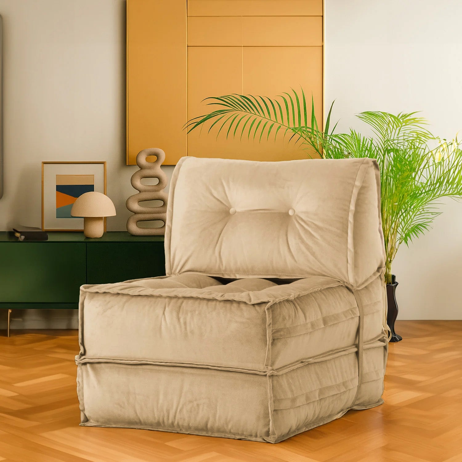 Mocca Tek Kişilik Katlanır Yatak Uzanma Koltuğu Bej