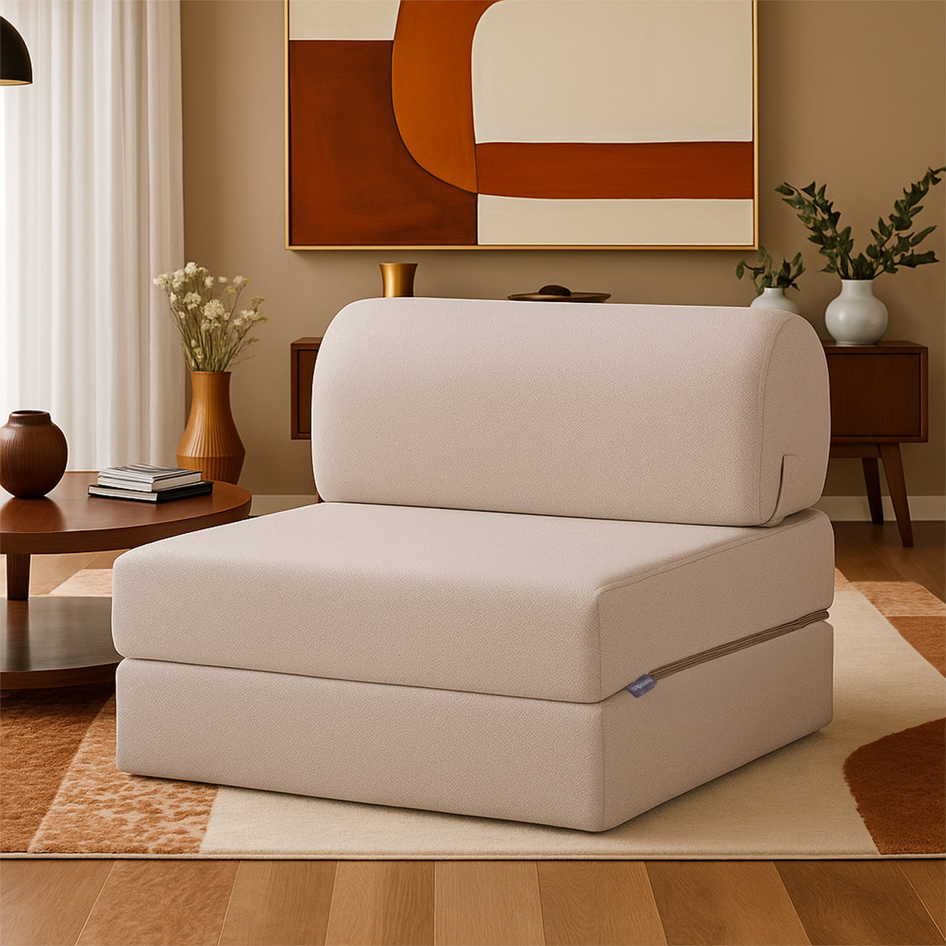 Magic Keten Katlanır Yataklı Koltuk Tek Kişilik Bej