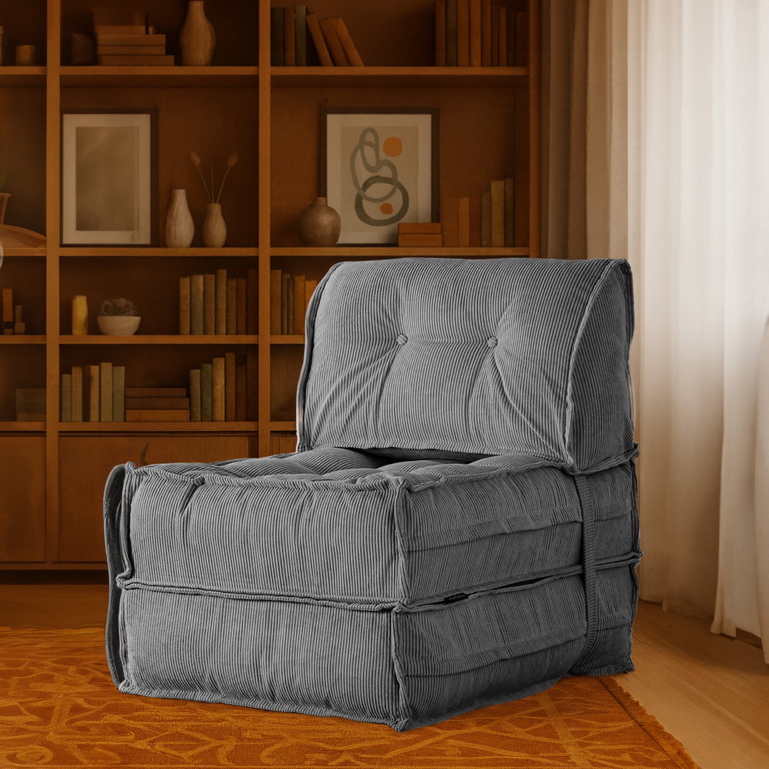 Mocca Fitilli Kadife Tek Kişilik Katlanır Yatak Uzanma Koltuğu Gri