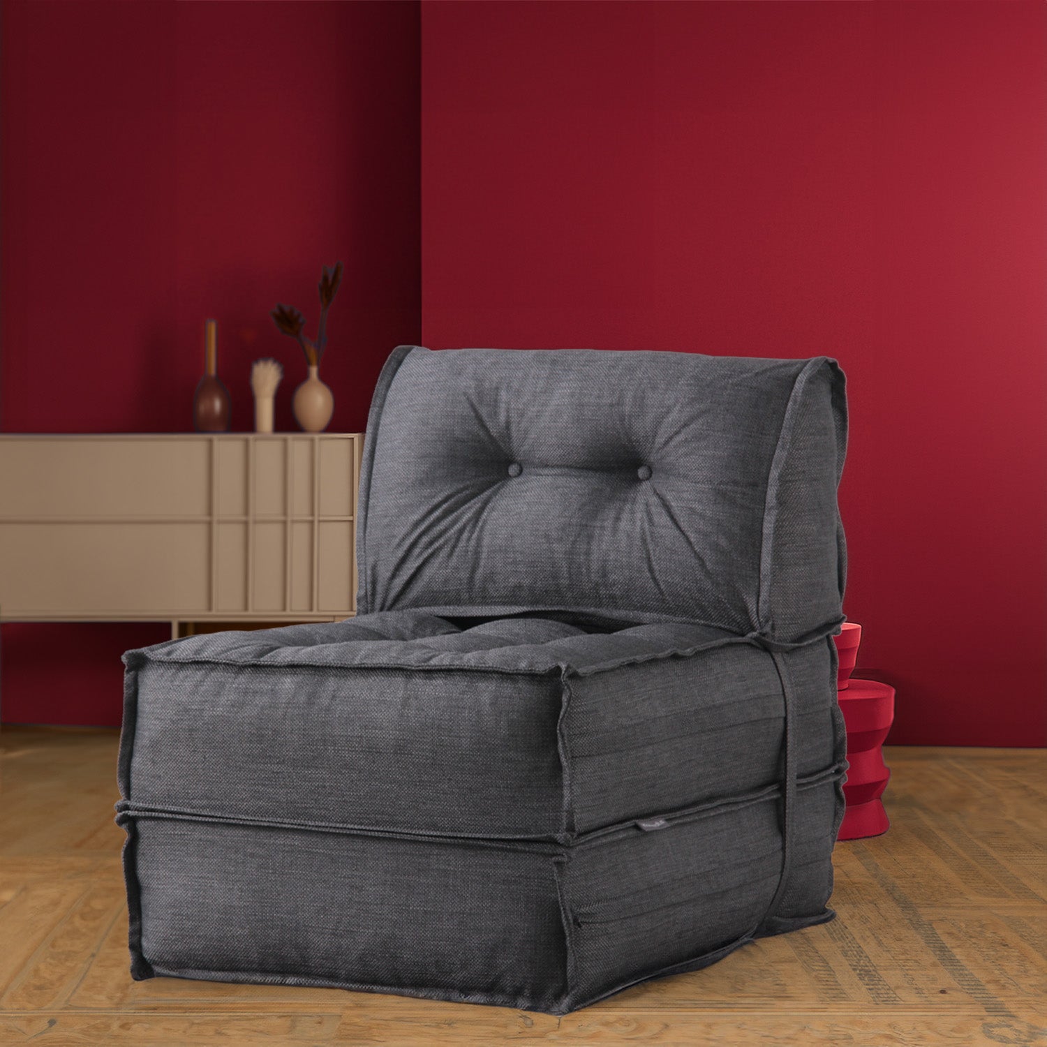 Mocca Keten Tek Kişilik Katlanır Yatak Katlanır Koltuk - Gri