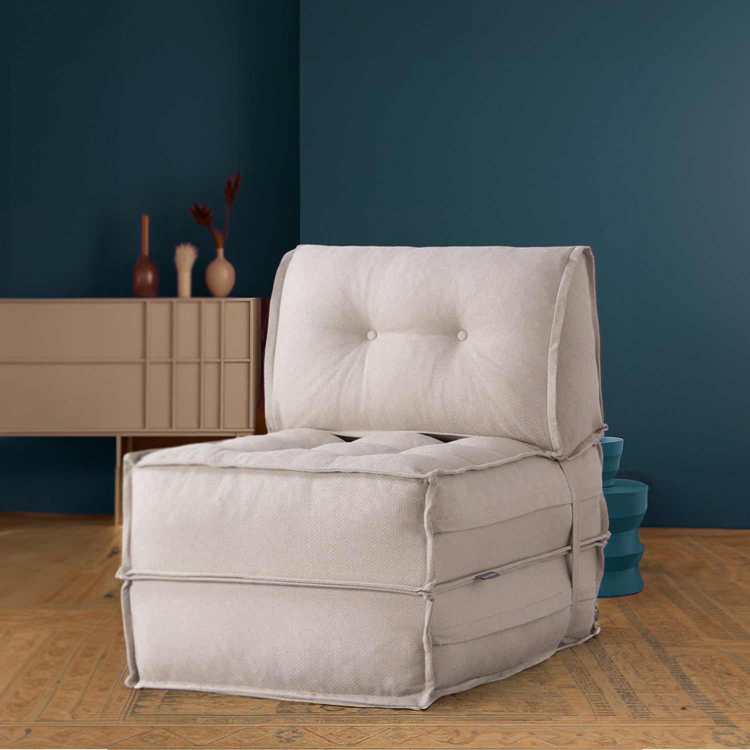 Mocca Keten Tek Kişilik Katlanır Yatak Katlanır Koltuk - Bej