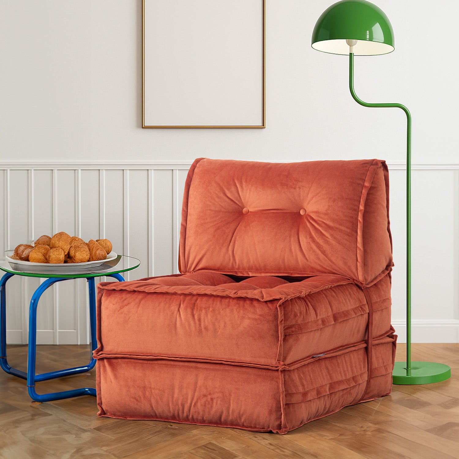 Mocca Tek Kişilik Katlanır Yatak Uzanma Koltuğu-Kiremit