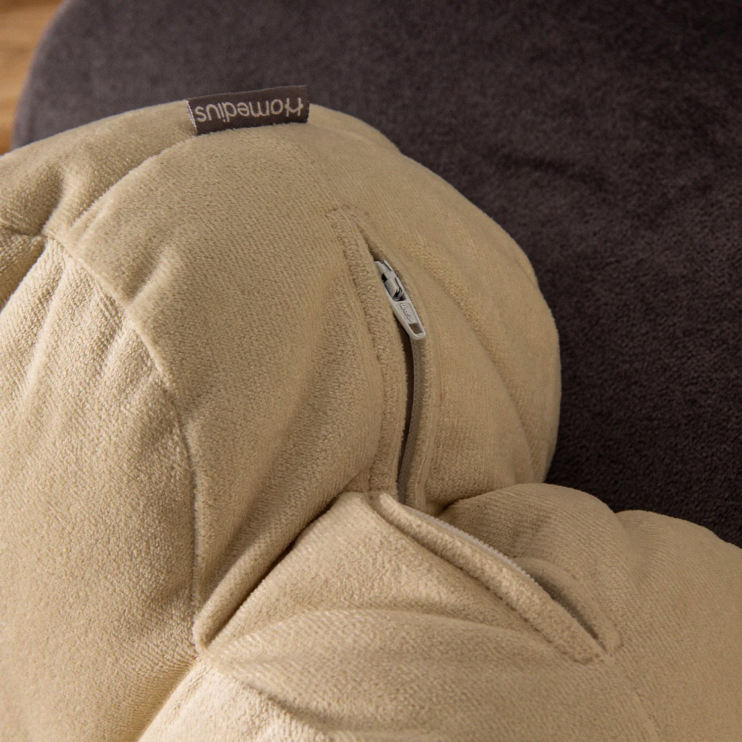 Dekoratif Kadife Papatya Kırlent Minder - Bej