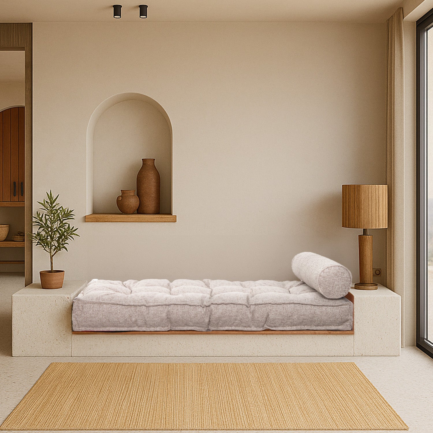 Sofa Buklet Kapitoneli Yer-Sedir Minderi - Açık Kahverengi