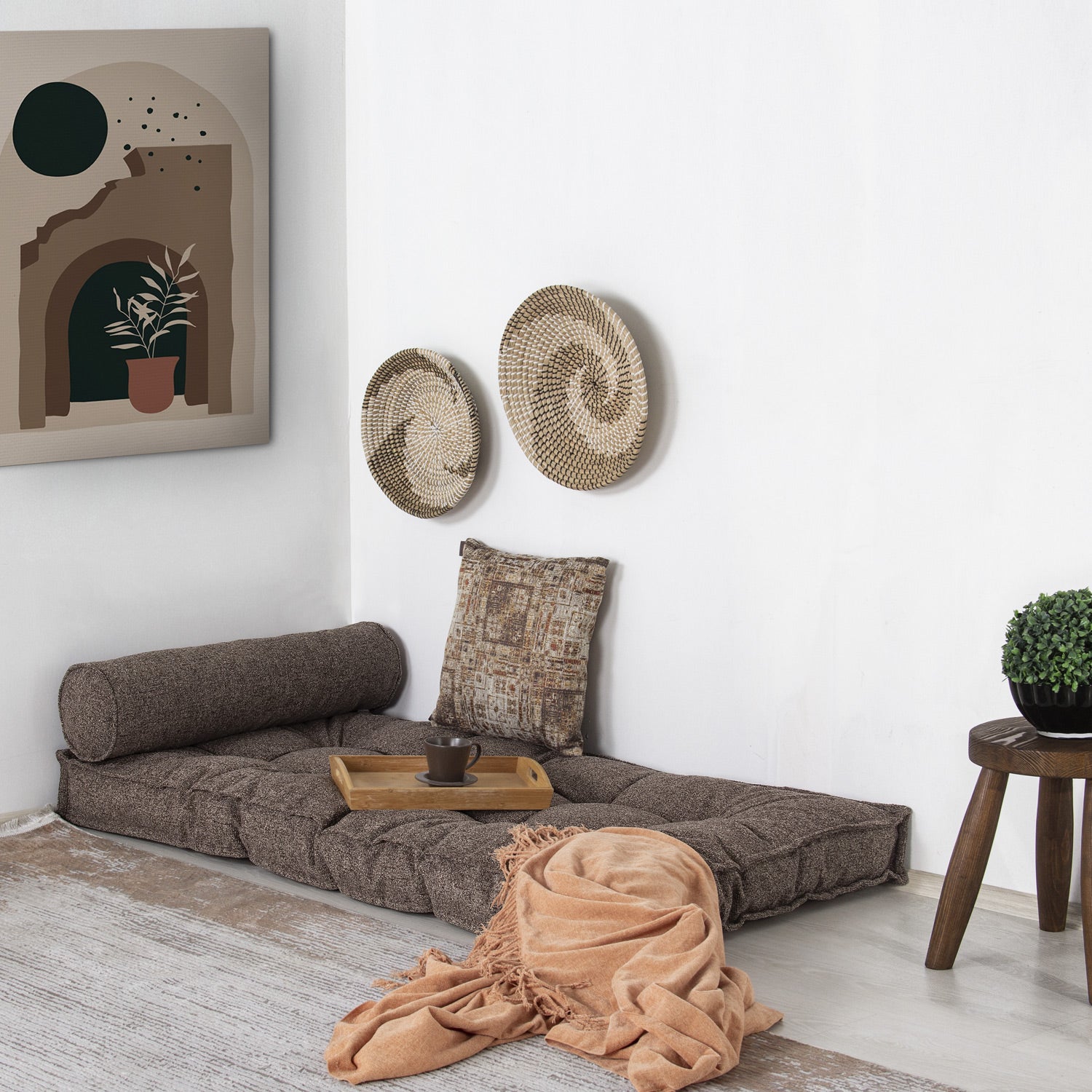 Sofa Buklet Kapitoneli Yer-Sedir Minderi - Kahverengi