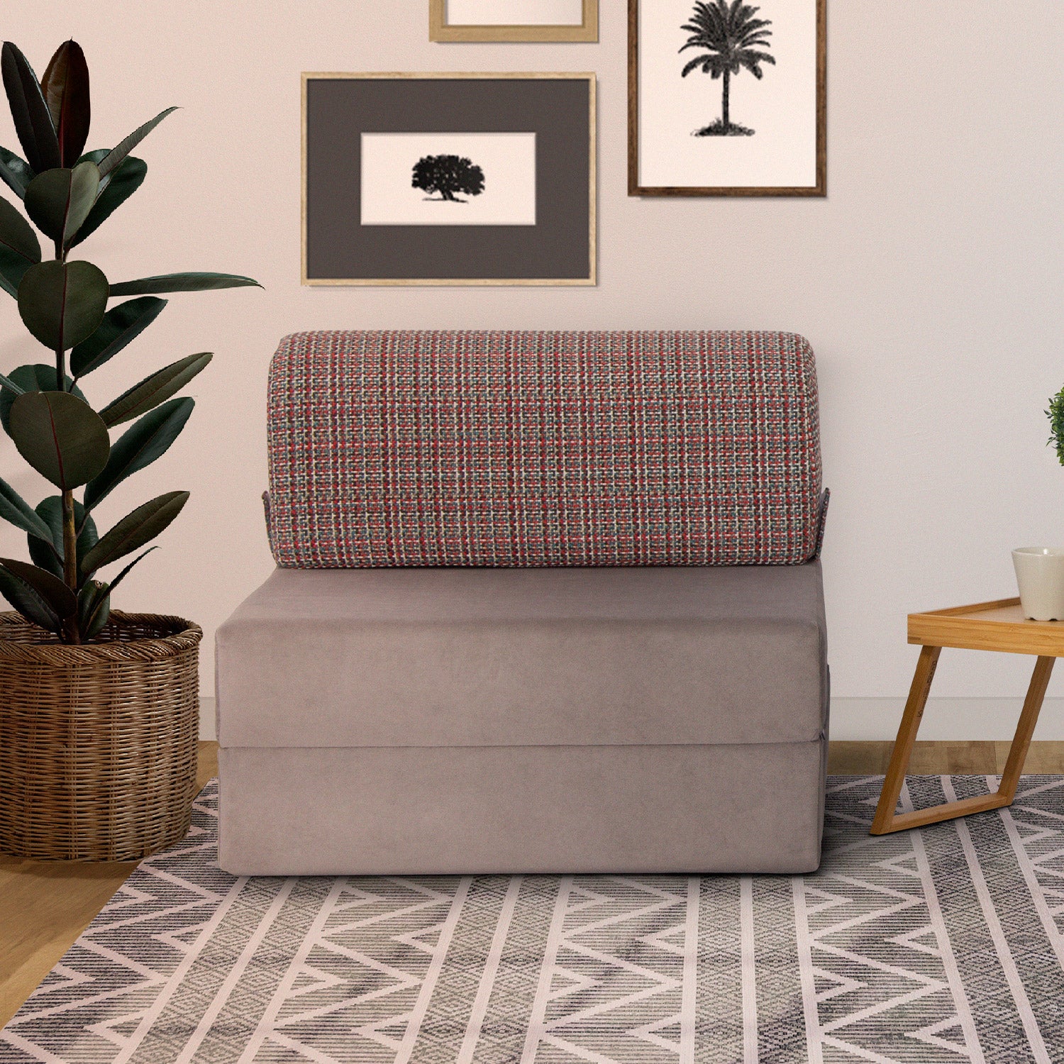 Magic Katlanır Yataklı Koltuk Tek Kişilik 2 Renkli Açık Gri - Desenli